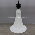 simple Sleeveless Spaghetti strap open back wholesale bridal mermaid gown crepe wedding dress